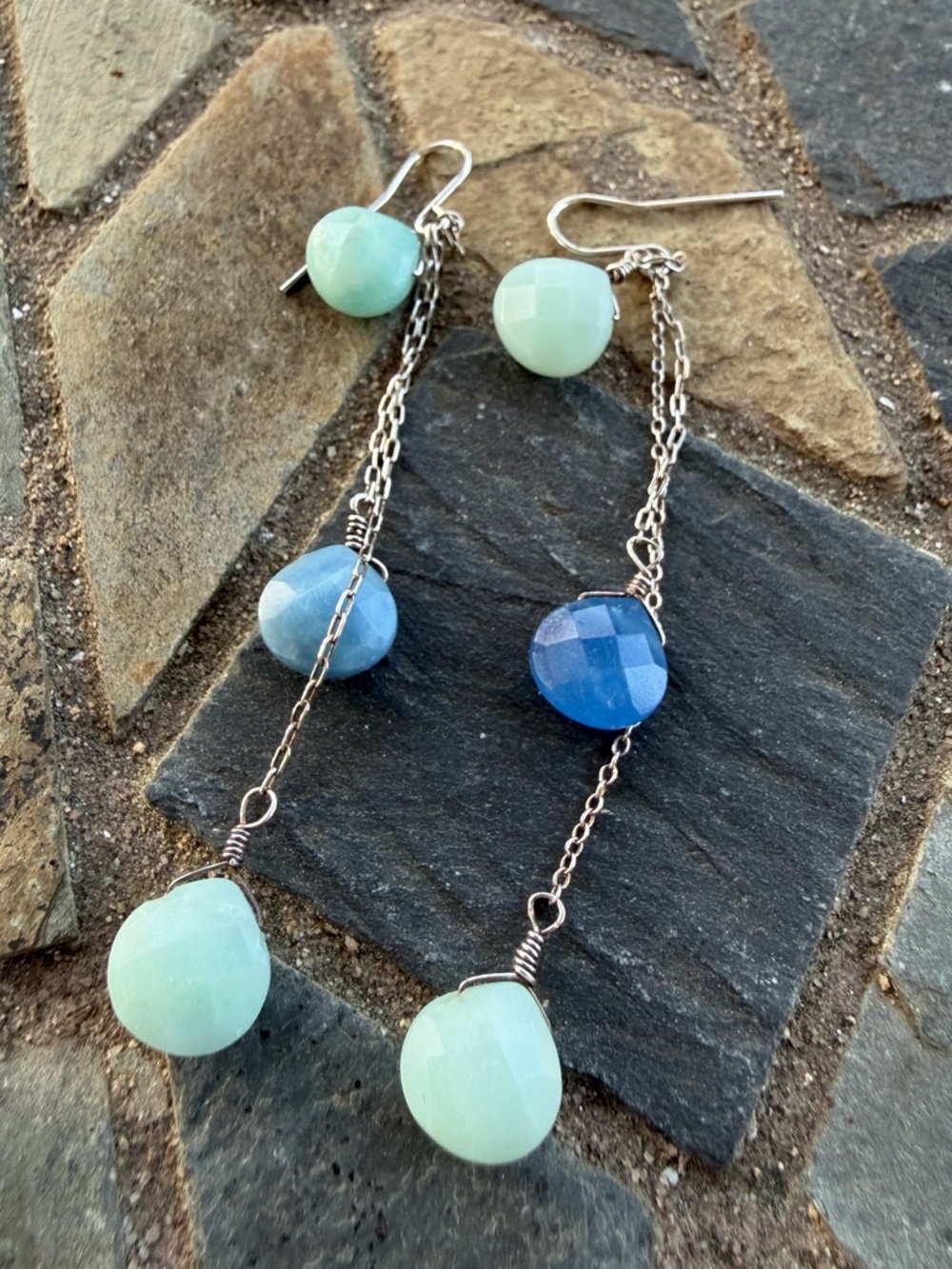 Vintage Sterling Silver Multi Stone Dangle Earrings